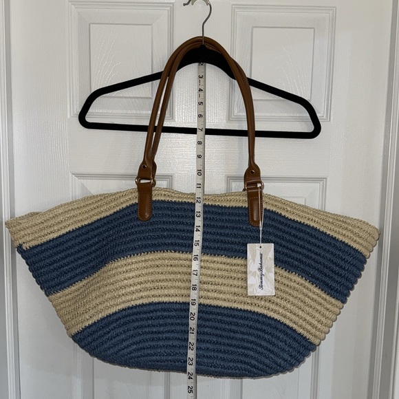 Tommy Bahama Blue and Tan Striped Tote Bag